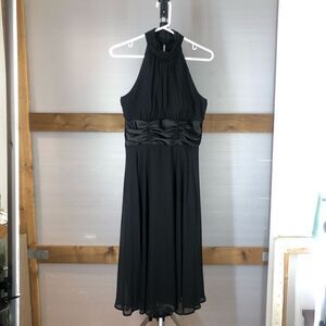 Connected APPAREL Black Chiffon Satin Lined High Neck Halter Dress Sz 6